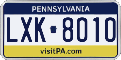 PA license plate LXK8010