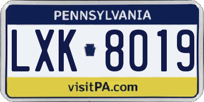PA license plate LXK8019