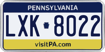PA license plate LXK8022