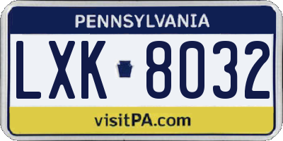 PA license plate LXK8032