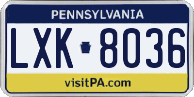 PA license plate LXK8036