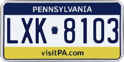 PA license plate LXK8103