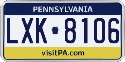 PA license plate LXK8106