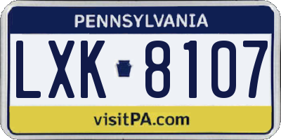 PA license plate LXK8107