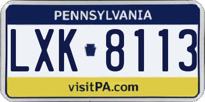 PA license plate LXK8113