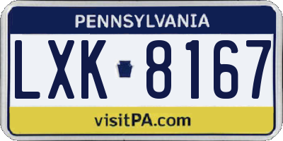 PA license plate LXK8167