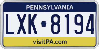 PA license plate LXK8194
