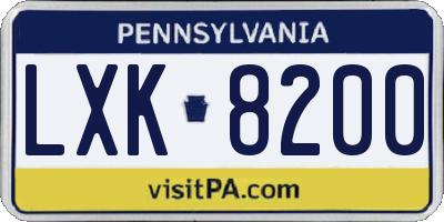 PA license plate LXK8200