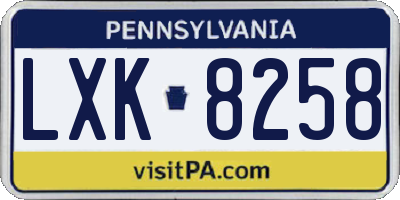 PA license plate LXK8258
