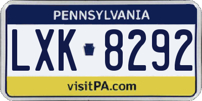 PA license plate LXK8292