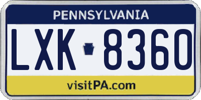 PA license plate LXK8360