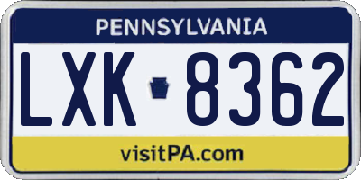PA license plate LXK8362