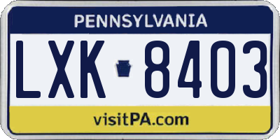 PA license plate LXK8403