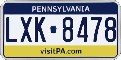 PA license plate LXK8478