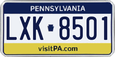PA license plate LXK8501