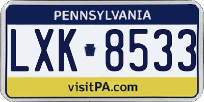 PA license plate LXK8533