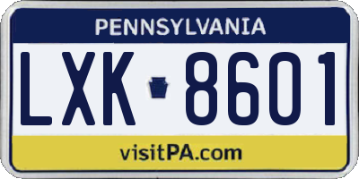 PA license plate LXK8601
