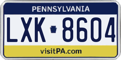 PA license plate LXK8604