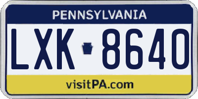 PA license plate LXK8640