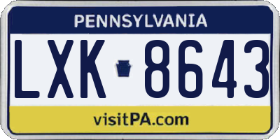 PA license plate LXK8643