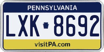 PA license plate LXK8692