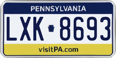 PA license plate LXK8693