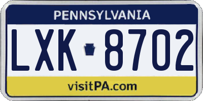 PA license plate LXK8702