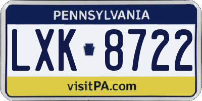 PA license plate LXK8722