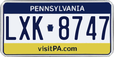 PA license plate LXK8747