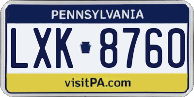 PA license plate LXK8760