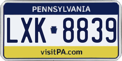 PA license plate LXK8839