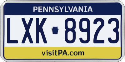 PA license plate LXK8923