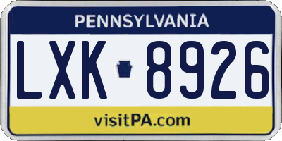 PA license plate LXK8926