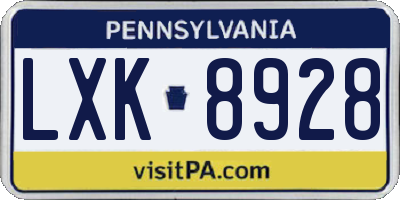 PA license plate LXK8928