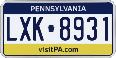 PA license plate LXK8931