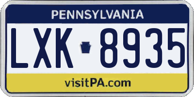 PA license plate LXK8935
