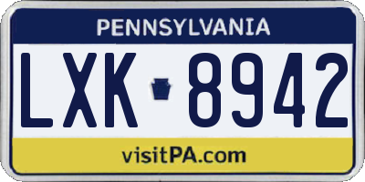 PA license plate LXK8942