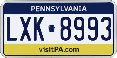 PA license plate LXK8993