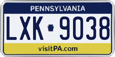 PA license plate LXK9038