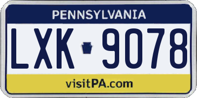 PA license plate LXK9078