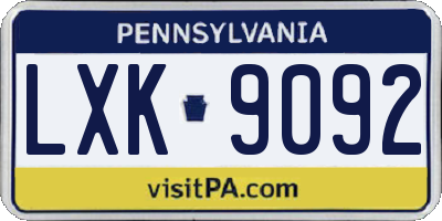PA license plate LXK9092