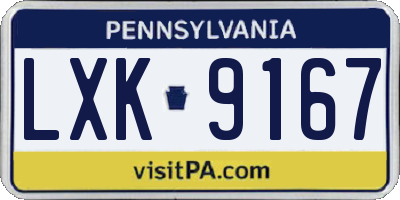 PA license plate LXK9167