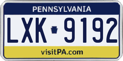 PA license plate LXK9192