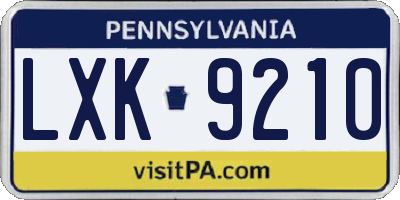 PA license plate LXK9210