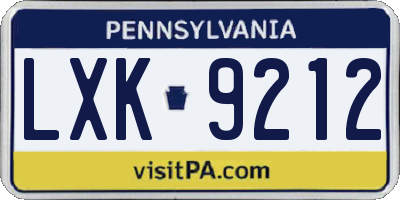 PA license plate LXK9212