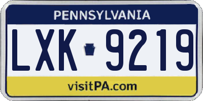 PA license plate LXK9219