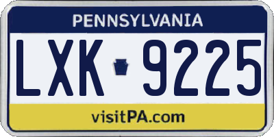 PA license plate LXK9225