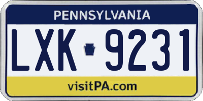 PA license plate LXK9231