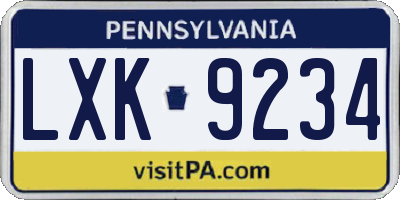 PA license plate LXK9234