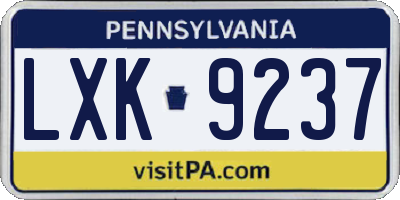 PA license plate LXK9237